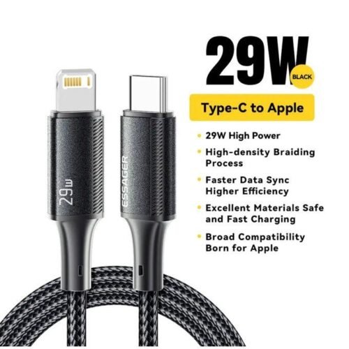 Câble USB-C vers Lightning 29W PD – Charge Rapide pour iPhone et iPad avec Transfert de Données 480 Mbps