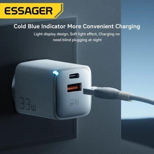 Chargeur Secteur GaN 33W USB-C + USB-A – Charge Rapide PD/QC Double Port pour Smartphone, Tablette et iPhone