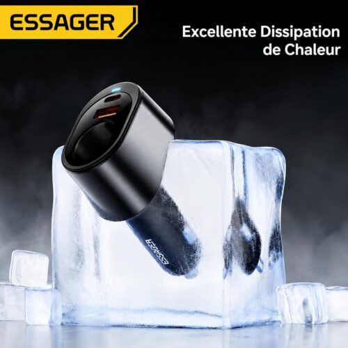 Adaptateur Allume-Cigare 120W avec USB-A 30W, USB-C 35W et Prise d’Extension 85W pour Voiture