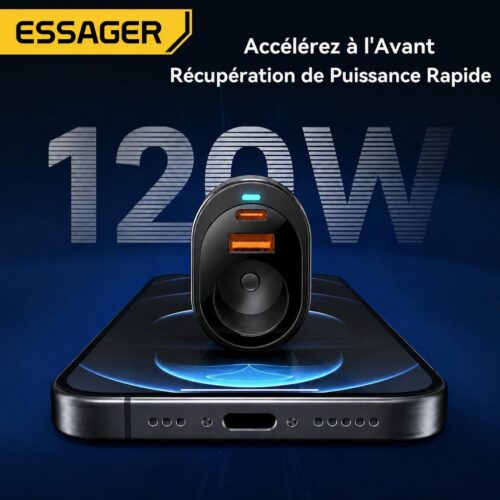 Adaptateur Allume-Cigare 120W avec USB-A 30W, USB-C 35W et Prise d’Extension 85W pour Voiture
