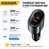Adaptateur Allume-Cigare 120W avec USB-A 30W, USB-C 35W et Prise d’Extension 85W pour Voiture