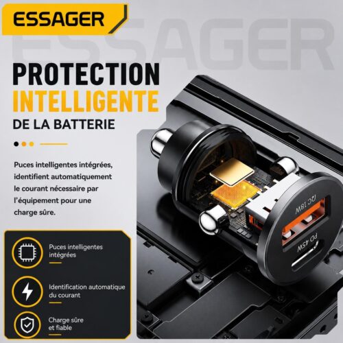 Chargeur Voiture Rapide 45W USB-C PD 3.0 + USB-A QC – Double Port 12V/24V avec Protection Intelligente