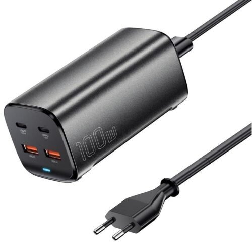Chargeur de Bureau GaN 100W 4 Ports – 2 USB-C + 2 USB-A avec Charge Rapide PD et QC