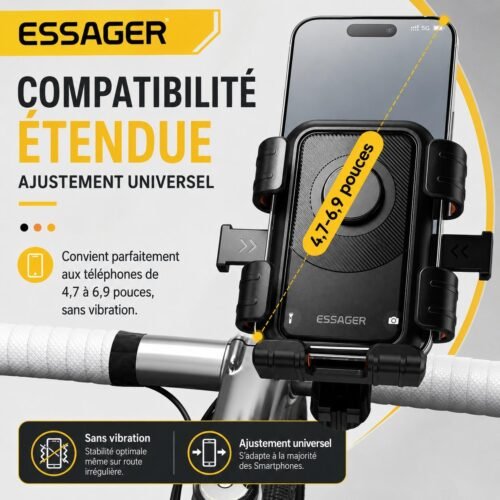 Support Téléphone Vélo & Moto Universel – Rotation 360°, Verrouillage Automatique, Compatible 4,7 à 6,9 pouces