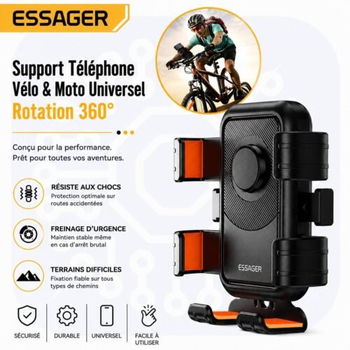 Support Téléphone Vélo & Moto Universel – Rotation 360°, Verrouillage Automatique, Compatible 4,7 à 6,9 pouces