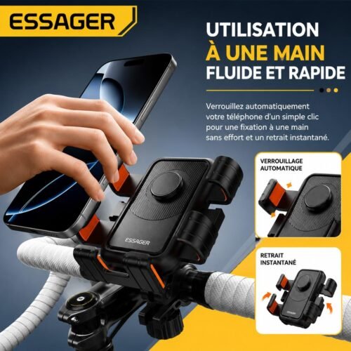 Support Téléphone Vélo & Moto Universel – Rotation 360°, Verrouillage Automatique, Compatible 4,7 à 6,9 pouces
