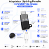 Adaptateur Lightning Femelle vers USB Type-C Mâle – Charge Rapide, Audio & Microphone, Plug & Play