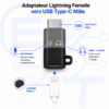 Adaptateur Lightning Femelle vers USB Type-C Mâle – Charge Rapide, Audio & Microphone, Plug & Play