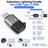 Adaptateur Lightning Femelle vers USB Type-C Mâle – Charge Rapide, Audio & Microphone, Plug & Play