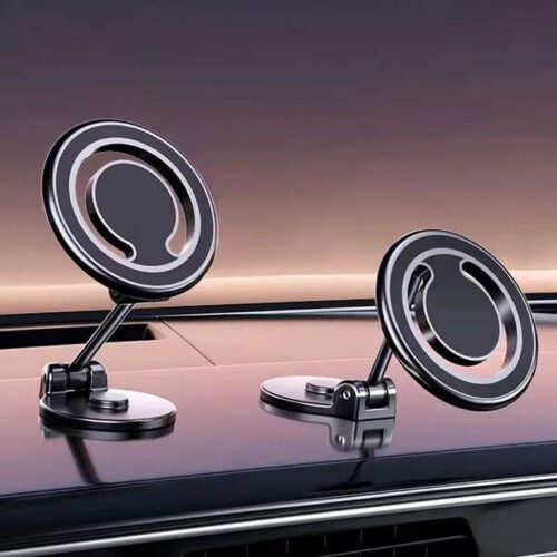 Support Magnétique Pliable pour Smartphone Voiture – Rotation 360° – Fixation Tableau de Bord – Compatible MagSafe & Téléphones Magnétiques
