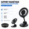 Support Magnétique Pliable pour Smartphone Voiture – Rotation 360° – Fixation Tableau de Bord – Compatible MagSafe & Téléphones Magnétiques