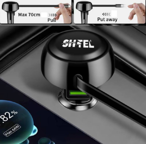 Chargeur Voiture 48W USB + Câble USB-C Rétractable 70 cm – Charge Rapide CC-14