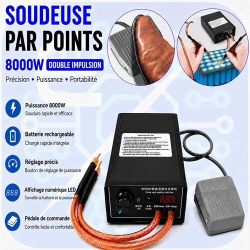 Soudeuse par Points Portable 8000W à Double Impulsion avec Pédale et Affichage Numérique LED Rechargeable