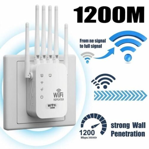 Répéteur Wi-Fi 1200Mbps Double Bande 2.4GHz/5GHz – Amplificateur de Signal Longue Portée 6 Antennes