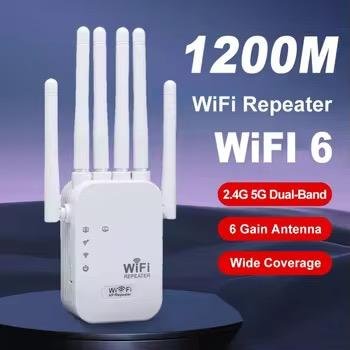 Répéteur Wi-Fi 1200Mbps Double Bande 2.4GHz/5GHz – Amplificateur de Signal Longue Portée 6 Antennes