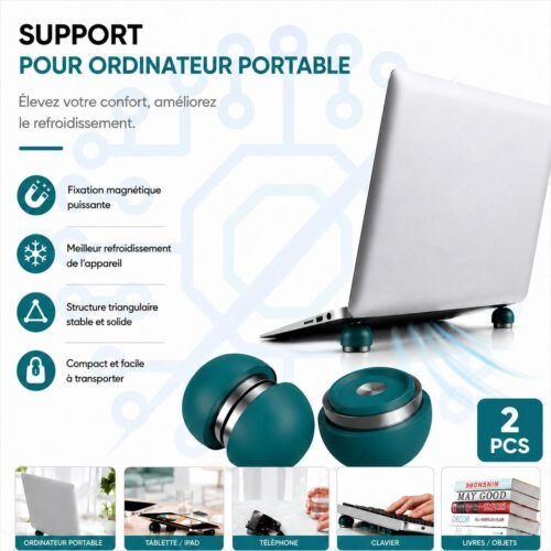 Support Ergonomique Vert pour Ordinateur Portable – Rehausseur de Refroidissement Antidérapant Portable (Lot de 2)