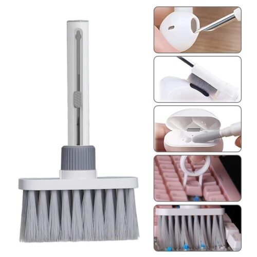 Kit de Nettoyage Multifonction 5 en 1 pour Clavier et Écouteurs avec Brosse, Embout Métallique et Extracteur de Touches