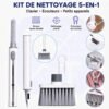 Kit de Nettoyage Multifonction 5 en 1 pour Clavier et Écouteurs avec Brosse, Embout Métallique et Extracteur de Touches