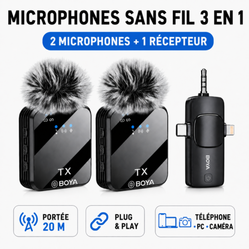 gvc.product.image_.1785001202005.572e0e86-145b-47d2-b641-17d77437c87e.png Kit de 2 Microphones Cravate BY.V10 Sans Fil 3 en 1 Récepteur Jack 3,5 mm, Type.C et Lightning Portée 20 m