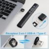 Pointeur de Présentation Sans Fil avec Laser Rouge et Récepteur 2-en-1 USB-A/Type-C - Pile AAA (non inclus)