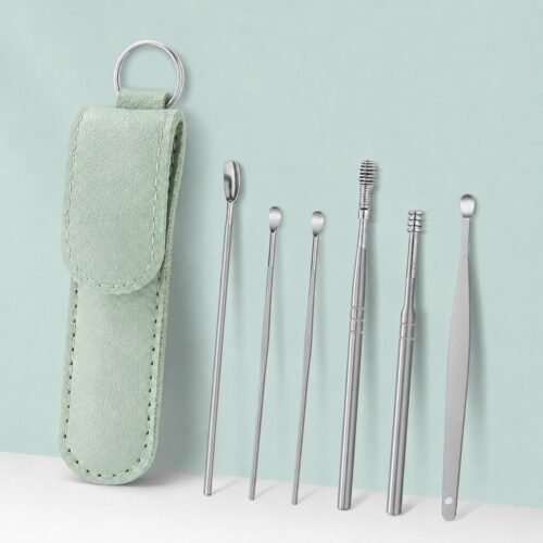 Kit de nettoyage des oreilles 6 pièces avec étui de rangement compact – Vert menthe