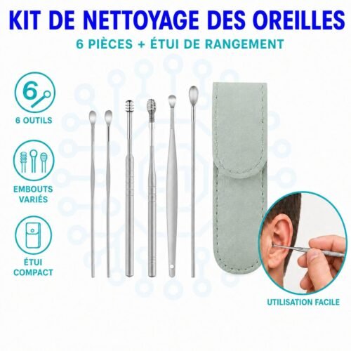 Kit de nettoyage des oreilles 6 pièces avec étui de rangement compact – Vert menthe