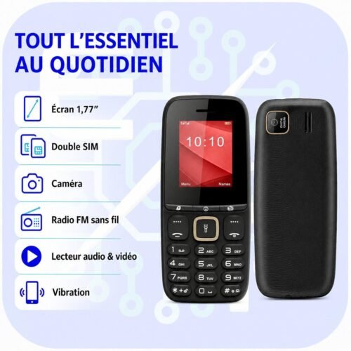 Téléphone Portable SM2409 Double SIM – Écran 1,77", Batterie 1000 mAh, Caméra, Radio FM et