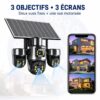Caméra solaire 4G - 3 objectifs 3 écrans Caméra solaire 4G avec trois objectifs et trois vues simultanées