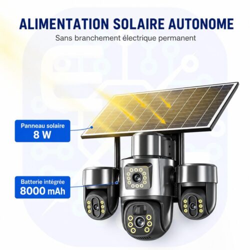 Caméra solaire - panneau 8W batterie 8000mAh Caméra avec panneau solaire 8 W et batterie intégrée 8000 mAh