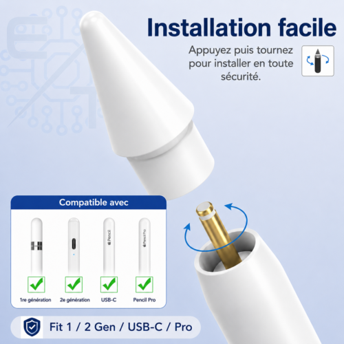 b9598208-8eca-428c-92fe-b47f13458d7a Pointe de rechange compatible avec Apple Pencil 1ère/2ème génération, USB-C et Pencil Pro