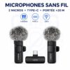 Kit de 2 Microphones Sans Fil BY MW3 avec Récepteur Type C Portée Supérieure à 20 m