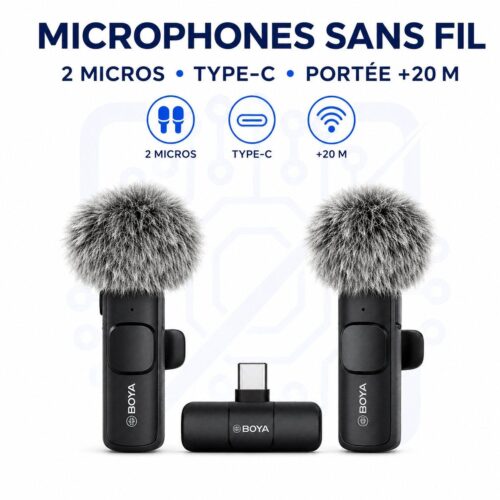 gvc.product.image_.1785193620963.621be269-ba6d-44a7-a05a-b91920e550d6.jpeg Kit de 2 Microphones Sans Fil BY MW3 avec Récepteur Type C Portée Supérieure à 20 m