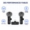 Kit de 2 Microphones Sans Fil BY MW3 avec Récepteur Type C Portée Supérieure à 20 m