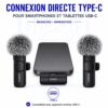 Kit de 2 Microphones Sans Fil BY MW3 avec Récepteur Type C Portée Supérieure à 20 m