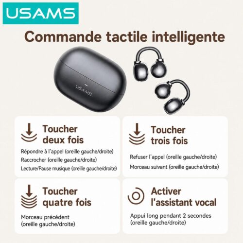 Écouteurs Bluetooth R02 BT5.3 Open-Ear Sans Fil – Haut-Parleurs 11 mm, Commande Tactile et Autonomie 20 h avec Boîtier