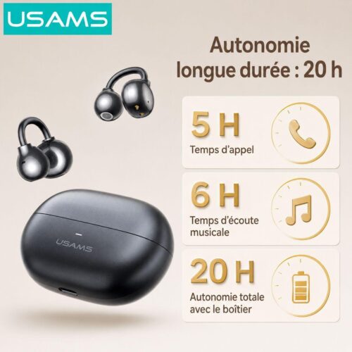 Écouteurs Bluetooth R02 BT5.3 Open-Ear Sans Fil – Haut-Parleurs 11 mm, Commande Tactile et Autonomie 20 h avec Boîtier