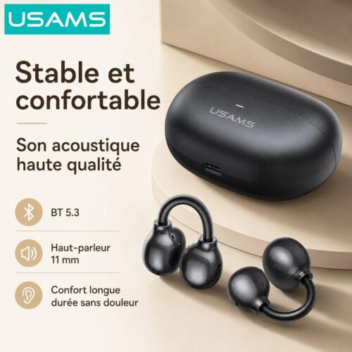 Écouteurs Bluetooth R02 BT5.3 Open-Ear Sans Fil – Haut-Parleurs 11 mm, Commande Tactile et Autonomie 20 h avec Boîtier