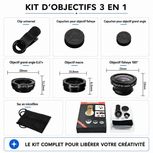 gvc.product.image_.1785676178718.f9435e6b-2382-4ba8-8ec2-1937244bfc9e.jpeg Kit Objectifs Smartphone 3 en 1 – Fisheye 180° + Grand Angle 0.67x + Macro avec Clip Universel
