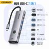 Hub USB C 7 en 1 avec HDMI 4K, PD 100W, 2× USB 3.0, Lecteurs SD TF et Bouton Écran Noir
