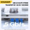 Hub USB C 7 en 1 avec HDMI 4K, PD 100W, 2× USB 3.0, Lecteurs SD TF et Bouton Écran Noir