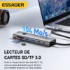 Hub USB C 7 en 1 avec HDMI 4K, PD 100W, 2× USB 3.0, Lecteurs SD TF et Bouton Écran Noir