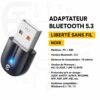 Adaptateur USB Bluetooth 5.3 pour PC – Plug & Play, Portée 10 m, Jusqu’à 5 Appareils, Windows 8.1/10/11
