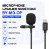 Microphone Lavalier Numérique USB‑C BY‑M3‑OP pour DJIOsmo Pocket Omnidirectionnel, 24 bit/96 kHz, Câble 2 m