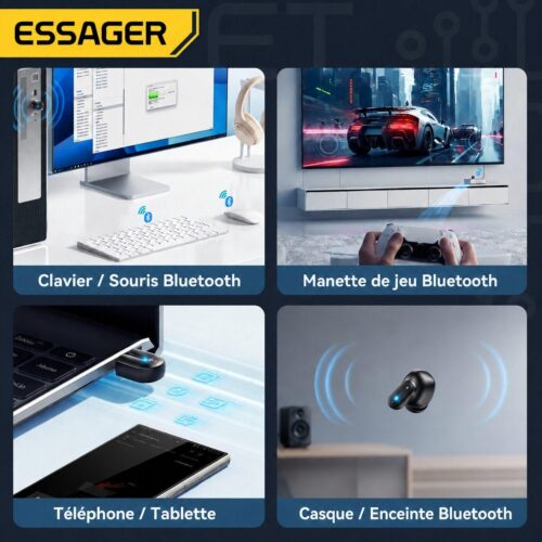 Adaptateur USB Bluetooth 5.3 pour PC – Plug & Play, Portée 10 m, Jusqu’à 5 Appareils, Windows 8.1/10/11