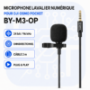 Microphone Lavalier Numérique BY M3 OP pour DJIOSMO Pocket Jack 3,5 mm, Omnidirectionnel, 24 bits 96 kHz, Câble 2m
