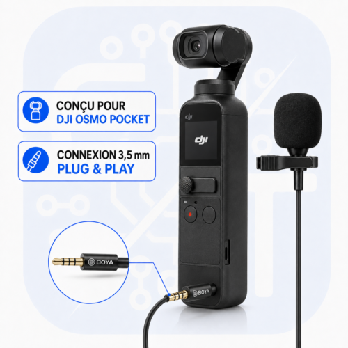 Microphone Lavalier Numérique BY M3 OP pour DJIOSMO Pocket Jack 3,5 mm, Omnidirectionnel, 24 bits 96 kHz, Câble 2m