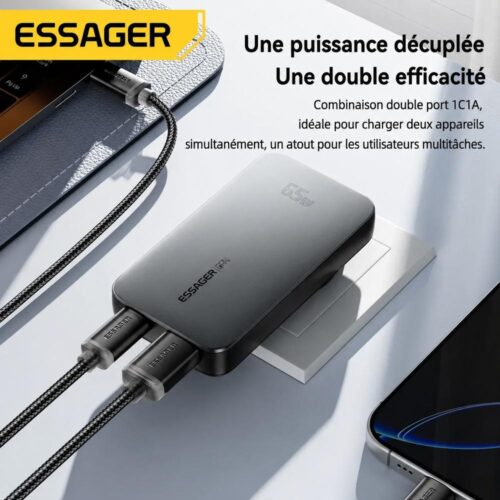 Chargeur GaN 65W Ultra-Fin USB-C PD + USB-A QC – Prise EU Pliable, Charge Rapide pour 2 Appareils