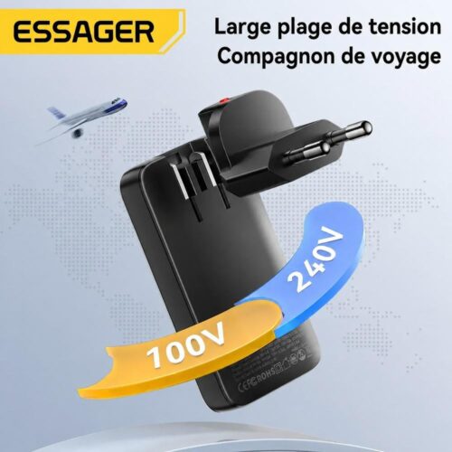 Chargeur GaN 65W Ultra-Fin USB-C PD + USB-A QC – Prise EU Pliable, Charge Rapide pour 2 Appareils