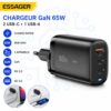 gvc.product.image_.1786012954842.6f62f130-1563-4a36-bb8a-1df6a5861cef.jpeg Chargeur Secteur GaN 65W à 3 Ports 2 USB C PD 3.0 + USB A QC 3.0, Prise EU