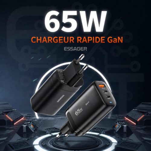 gvc.product.image_.1786013282377.e7bf6e41-8ac3-402c-9627-996aff44300e.jpeg Chargeur Secteur GaN 65W à 3 Ports 2 USB C PD 3.0 + USB A QC 3.0, Prise EU